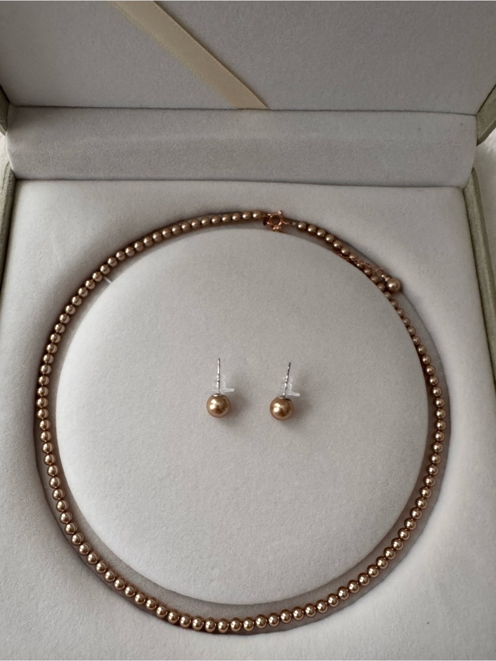 Elegant Rose Gold Faux Pearl Necklace and Stud Earrings Set